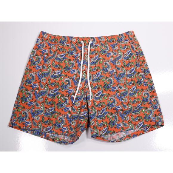 J.Crew Mens Swimwear Orange Green Blue Paisley Shorts 6" Inseam Medium - Picture 1 of 6